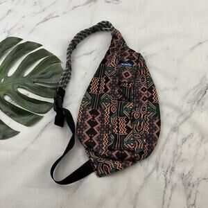 Kavu Rope Bag Purse Orange Pink Geometric Print Cross Body Outdoor Canvas